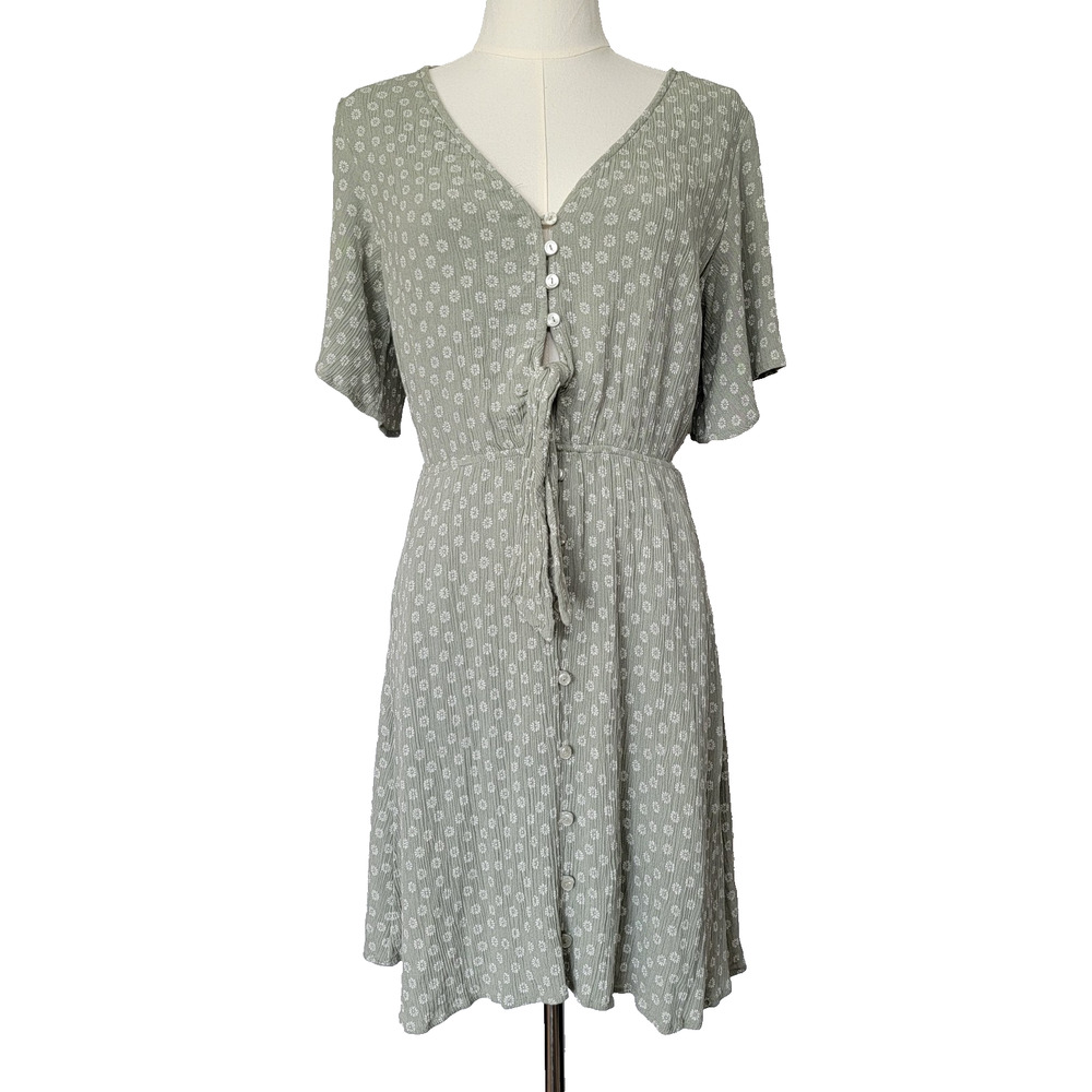 Abercrombie & Fitch Sage Green Button-Front Midi Dress